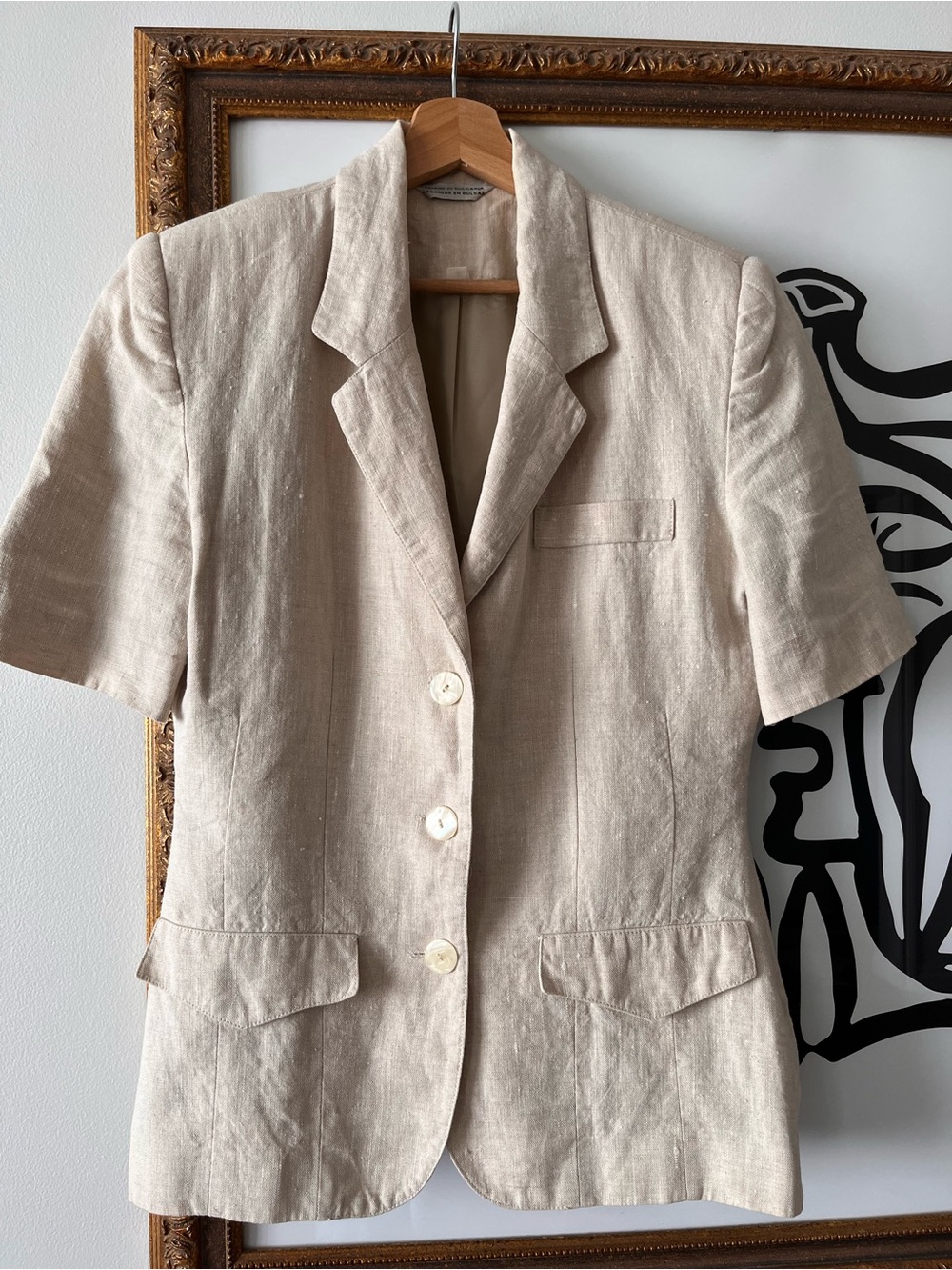 Short-Sleeve Natural Linen Blazer